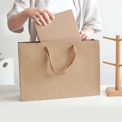 Brązowe torebki handlowe z papieru Kraft, druk offsetowy, odzież, torebka papierowa, logo dostosowane