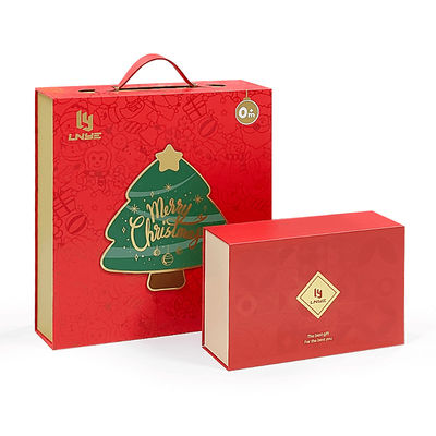 Custom Luxury Red Magnetic Clamshell Christmas Theme Gift Box Biodegradowalny sztywny magnetyczny zamknięty pudełko opakowanie z uchwytem