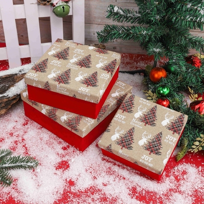 Zestaw pudełkowych prezentów świątecznych z wstążką na zamówienie Drukowane poliestrowe pudełka prezentów świątecznych dla Xmas