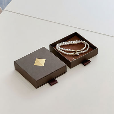 Niestandardowe logo, ekologiczne, drukowane, twarde, sztywne, w stylu recyklingu, papierowe opakowanie, kartonowe pudełko szufladowe, przesuwane, do biżuterii