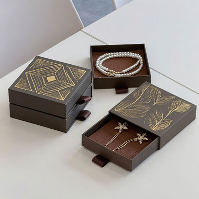 Niestandardowe logo, ekologiczne, drukowane, twarde, sztywne, w stylu recyklingu, papierowe opakowanie, kartonowe pudełko szufladowe, przesuwane, do biżuterii