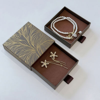 Niestandardowe logo, ekologiczne, drukowane, twarde, sztywne, w stylu recyklingu, papierowe opakowanie, kartonowe pudełko szufladowe, przesuwane, do biżuterii