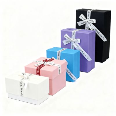 Niestandardowe opakowanie na biżuterię Angielska wstążka kokardka Niebo Ziemia Kwadratowe pudełko Elegancka kartonowa osłona na kolczyki Pierścionki Pudełka
