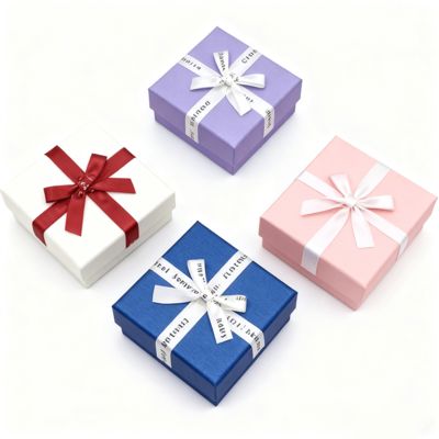 Niestandardowe opakowanie na biżuterię Angielska wstążka kokardka Niebo Ziemia Kwadratowe pudełko Elegancka kartonowa osłona na kolczyki Pierścionki Pudełka