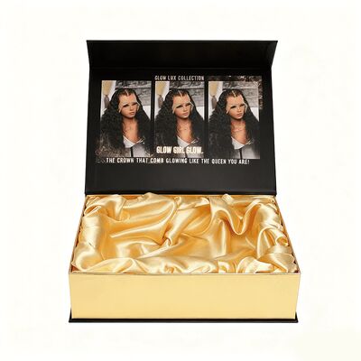 Luxury Flip Top Magnetic Box Closure Wig Box With Satin Inside Custom Logo Packaging Hair Gift Black Folding Paper Boxes (Sztuky papierowe do złożenia w kolorze czarnym)