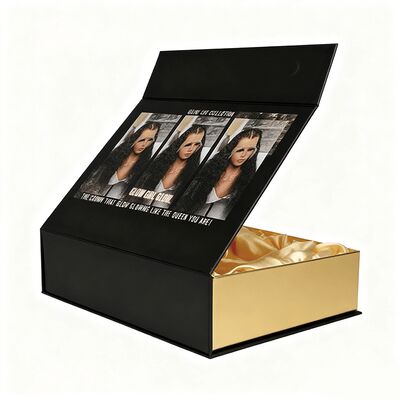 Luxury Flip Top Magnetic Box Closure Wig Box With Satin Inside Custom Logo Packaging Hair Gift Black Folding Paper Boxes (Sztuky papierowe do złożenia w kolorze czarnym)