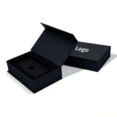 Custom Logo Black  Magnetic Gift Box With Paper Inserts Premium Rigid Packaging For Watch Credit Card Earring