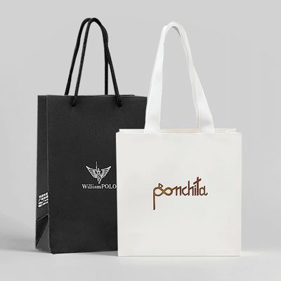 Luxury Clothing Paper Shopping Bags White Gift Bags With Ribbon Handles
