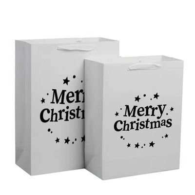 Recyclable Kraft Paper Tote Bag Hot Foil / UV / Varnish Christmas Gift Wrap Bags